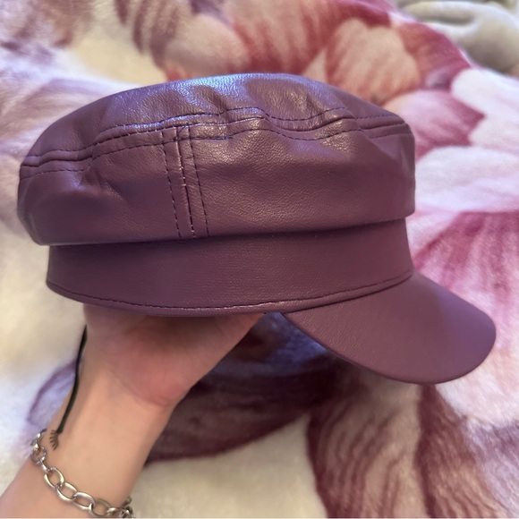 Faux leather purple cabby hat - Picture 3 of 5